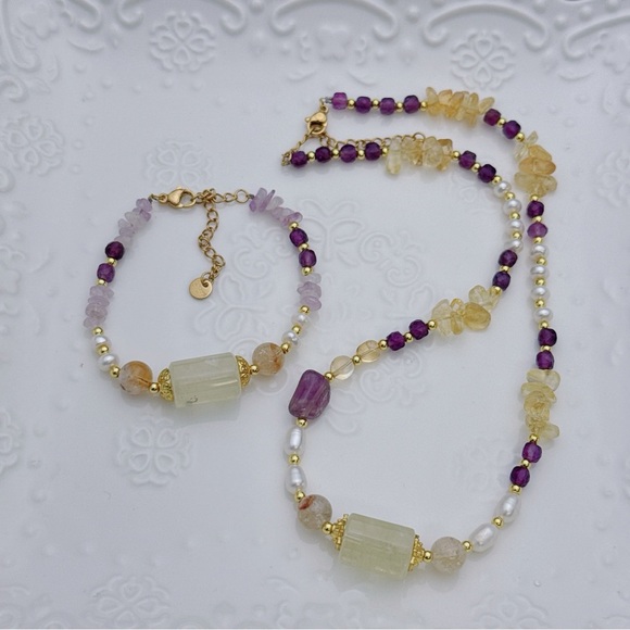 26X46 Handmade Freshwater Pearl Citrine Amethyst Necklace Bracelet Set - Picture 5 of 10